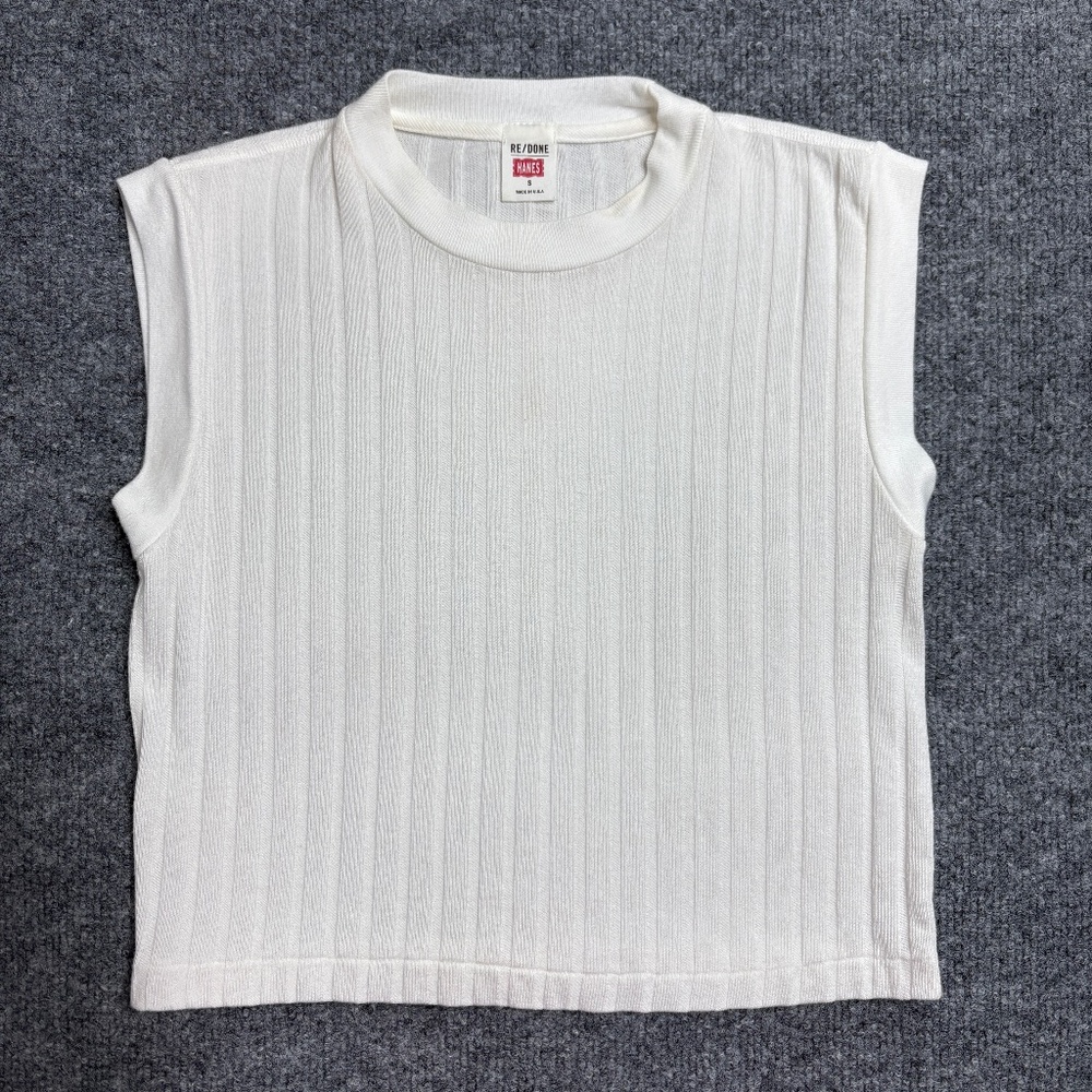 RE/DONE Tank Top Womens Small White Ribbed Square Neck 100% Cotton Made USA